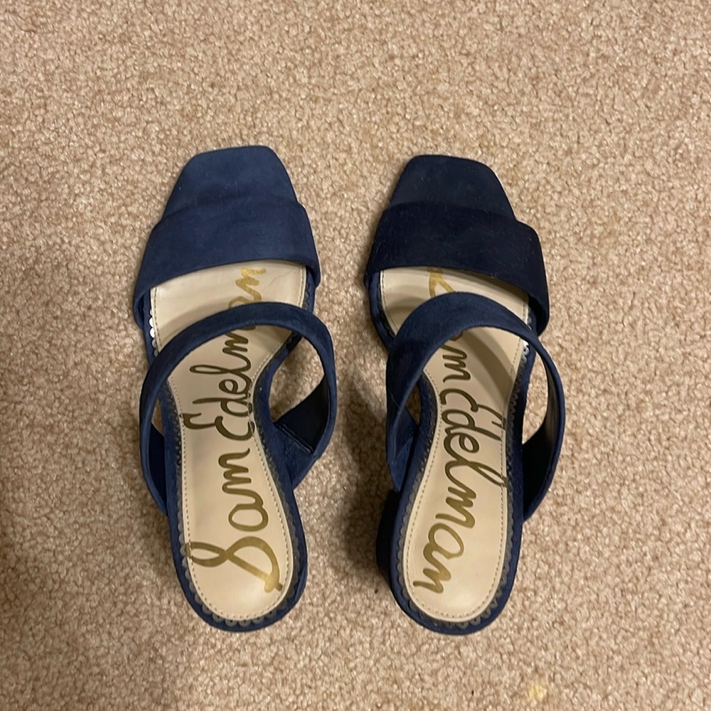 Sam Edelman Delaney Navy Blue Suede Block Heel Sandals Size 6.5